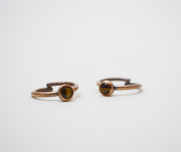 簡單小石系列-虎眼石‧紅銅硫化染黑開放式戒指 第2張的照片