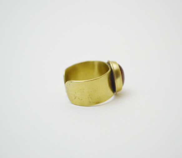 簡單系列-紅瑪瑙‧黃銅‧寬版開放戒圍戒指 第2張的照片
