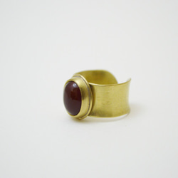 簡單系列-紅瑪瑙‧黃銅‧寬版開放戒圍戒指 第3張的照片