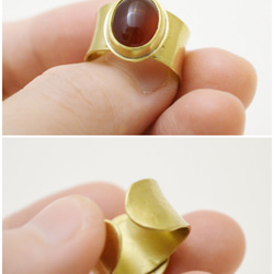 簡單系列-紅瑪瑙‧黃銅‧寬版開放戒圍戒指 第5張的照片