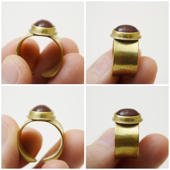 簡單系列-紅瑪瑙‧黃銅‧寬版開放戒圍戒指 第6張的照片
