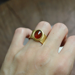 簡單系列-紅瑪瑙‧黃銅‧寬版開放戒圍戒指 第10張的照片