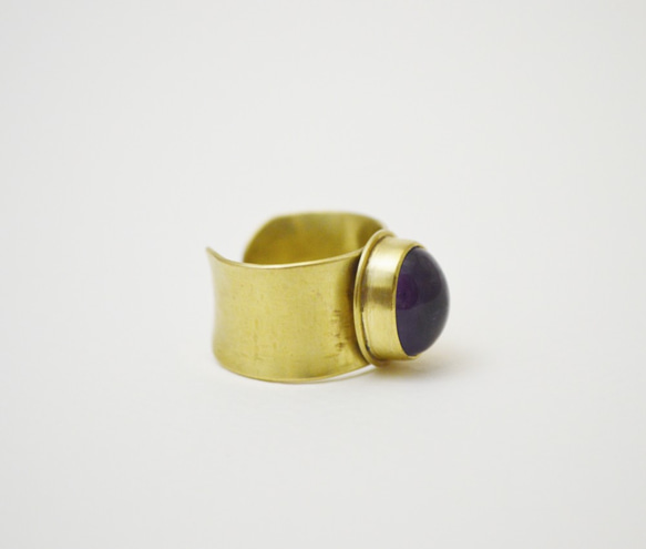 簡單系列-紫水晶‧黃銅‧寬版開放戒圍戒指 第2張的照片