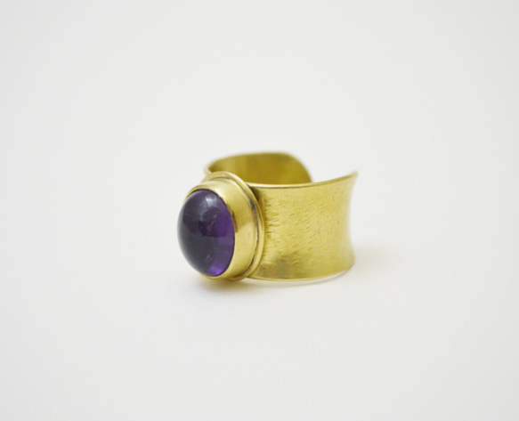 簡單系列-紫水晶‧黃銅‧寬版開放戒圍戒指 第3張的照片
