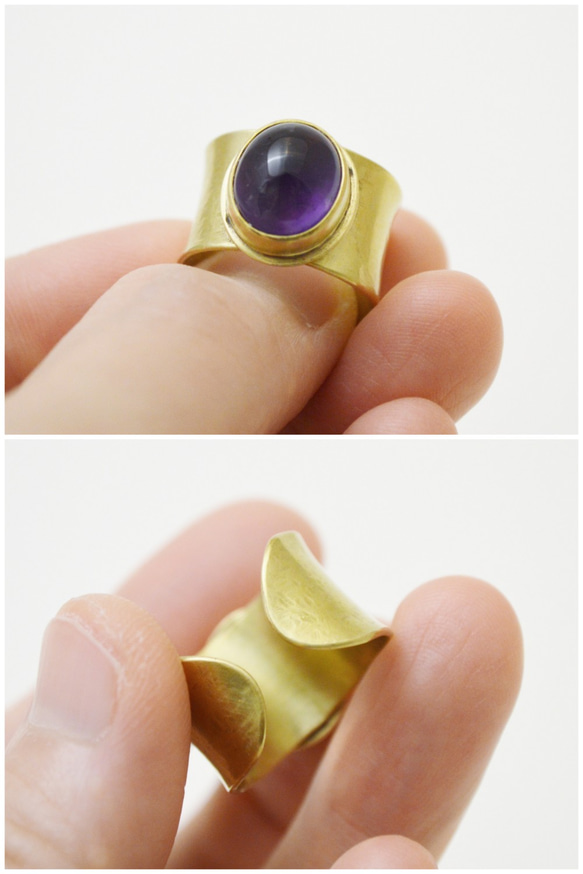 簡單系列-紫水晶‧黃銅‧寬版開放戒圍戒指 第5張的照片