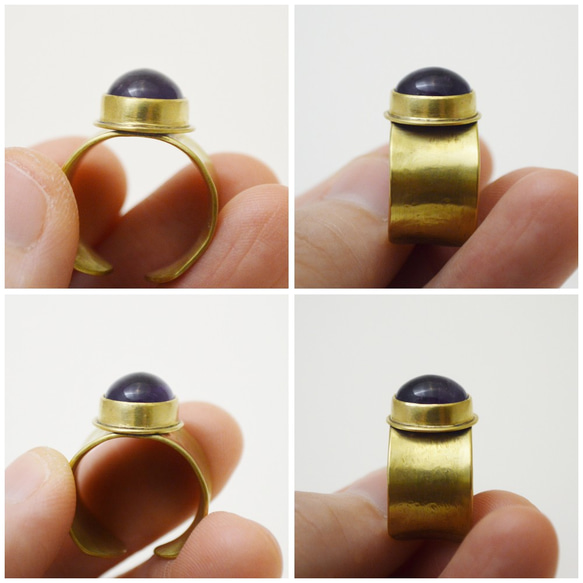 簡單系列-紫水晶‧黃銅‧寬版開放戒圍戒指 第6張的照片