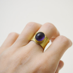簡單系列-紫水晶‧黃銅‧寬版開放戒圍戒指 第8張的照片