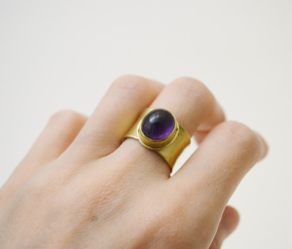 簡單系列-紫水晶‧黃銅‧寬版開放戒圍戒指 第8張的照片
