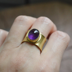 簡單系列-紫水晶‧黃銅‧寬版開放戒圍戒指 第10張的照片
