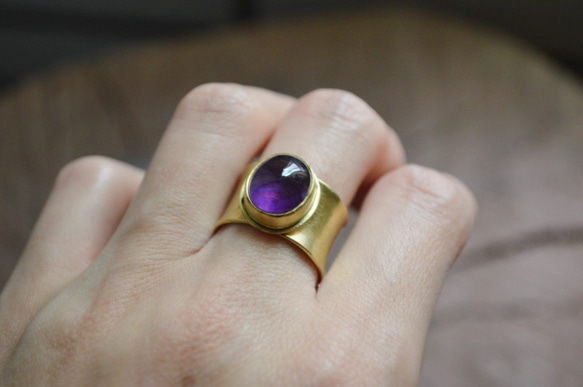 簡單系列-紫水晶‧黃銅‧寬版開放戒圍戒指 第10張的照片