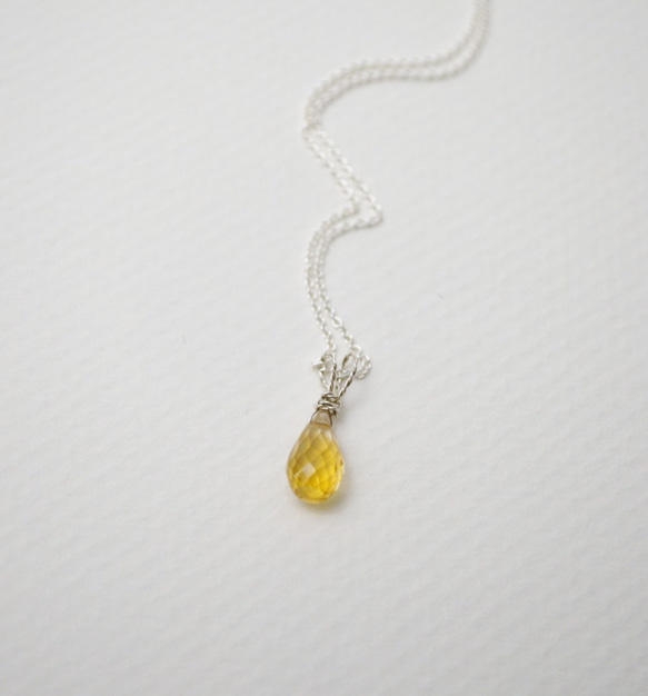 簡單小石系列-刻面水滴黃水晶‧純銀項鍊 第1張的照片