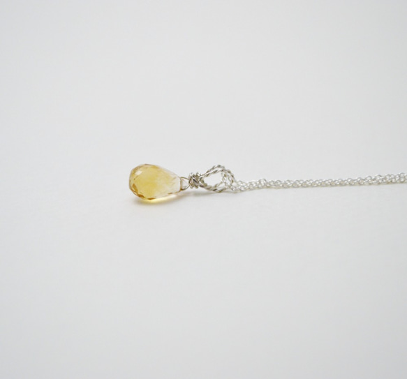 簡單小石系列-刻面水滴黃水晶‧純銀項鍊 第3張的照片