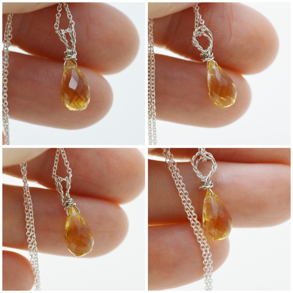 簡單小石系列-刻面水滴黃水晶‧純銀項鍊 第5張的照片