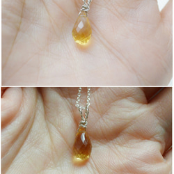 簡單小石系列-刻面水滴黃水晶‧純銀項鍊 第6張的照片