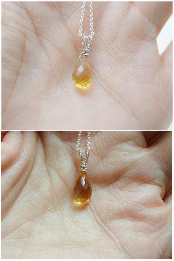 簡單小石系列-刻面水滴黃水晶‧純銀項鍊 第6張的照片