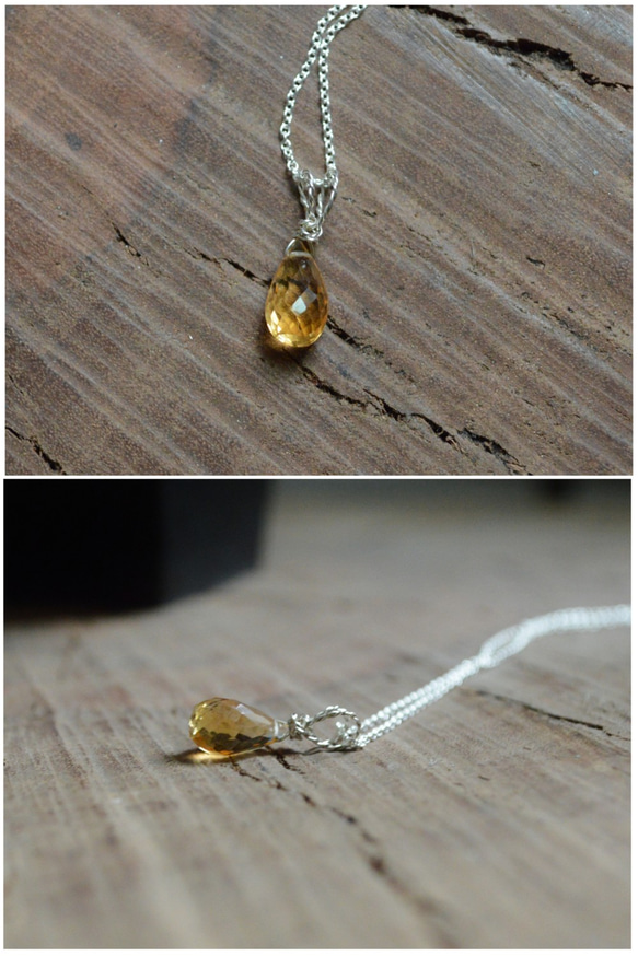 簡單小石系列-刻面水滴黃水晶‧純銀項鍊 第7張的照片