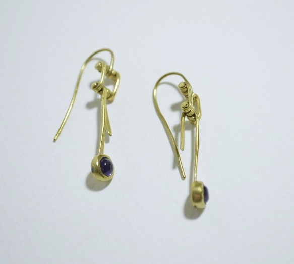 龍骨系列-紫水晶黃銅耳環 第2張的照片