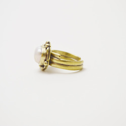 黃銅.珍珠.復古系列-開放式寬版戒指 #1 第4張的照片
