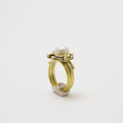 黃銅.珍珠.復古系列-開放式寬版戒指 #1 第5張的照片