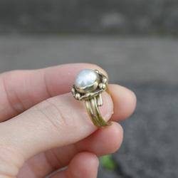 黃銅.珍珠.復古系列-開放式寬版戒指 #1 第8張的照片