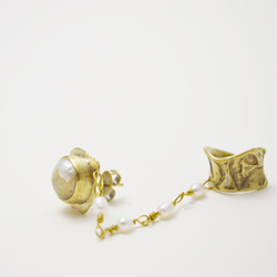 黃銅.珍珠.復古系列-耳骨夾.耳針鍊接耳環 第6張的照片