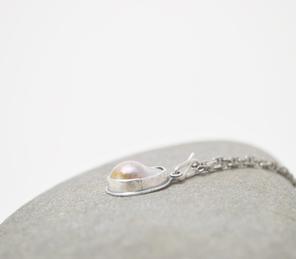 簡單小石系列-巴洛克珍珠‧硫化純銀項鍊‧#4 第2張的照片