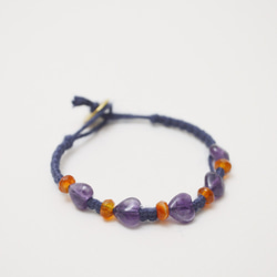 編繩系列- 藍色1‧紫水晶‧瑪瑙‧手工黃銅扣‧麻繩編織手環 第1張的照片