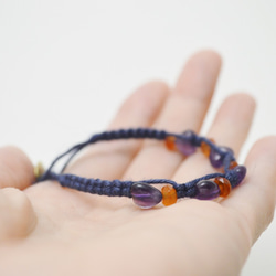 編繩系列- 藍色1‧紫水晶‧瑪瑙‧手工黃銅扣‧麻繩編織手環 第4張的照片