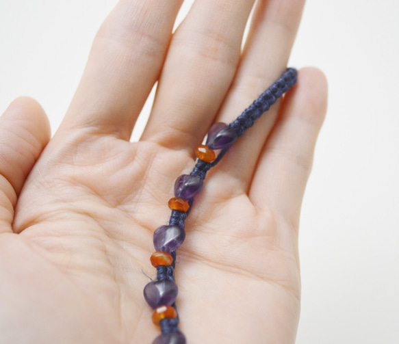 編繩系列- 藍色1‧紫水晶‧瑪瑙‧手工黃銅扣‧麻繩編織手環 第5張的照片