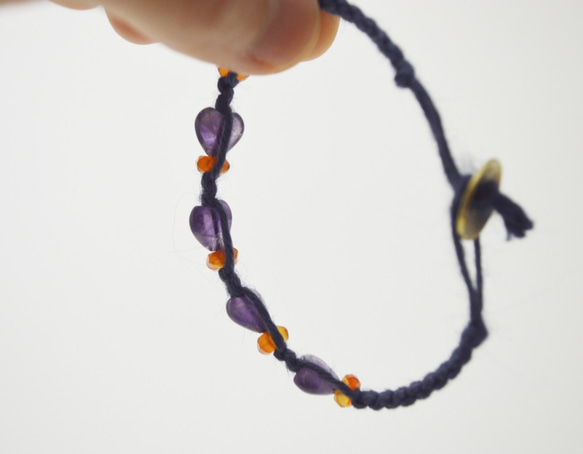 編繩系列- 藍色1‧紫水晶‧瑪瑙‧手工黃銅扣‧麻繩編織手環 第6張的照片