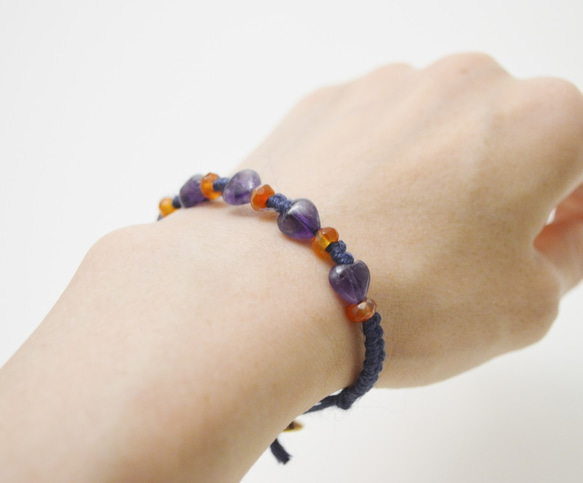 編繩系列- 藍色1‧紫水晶‧瑪瑙‧手工黃銅扣‧麻繩編織手環 第9張的照片
