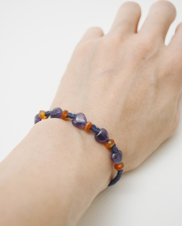 編繩系列- 藍色1‧紫水晶‧瑪瑙‧手工黃銅扣‧麻繩編織手環 第10張的照片