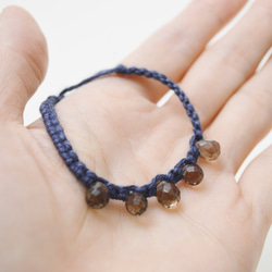 編繩系列- 藍色1‧煙水晶‧手工黃銅扣‧麻繩編織手環 第4張的照片