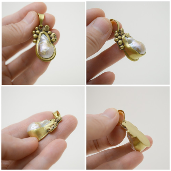 黃銅.珍珠.復古系列-巴洛克珍珠墜.手工黃銅鍊項鍊 第7張的照片
