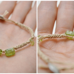 編繩系列- 淺茶色2‧橄欖石‧手工純錫扣‧麻繩編織手環 第5張的照片