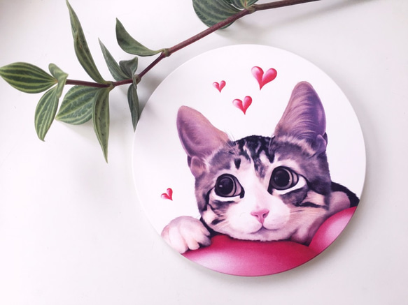 【動物插畫】陶瓷吸水杯墊《戀愛貓》 第2張的照片