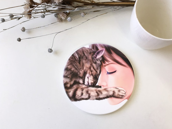 【動物插畫】陶瓷吸水杯墊《溫暖的擁抱》 第1張的照片