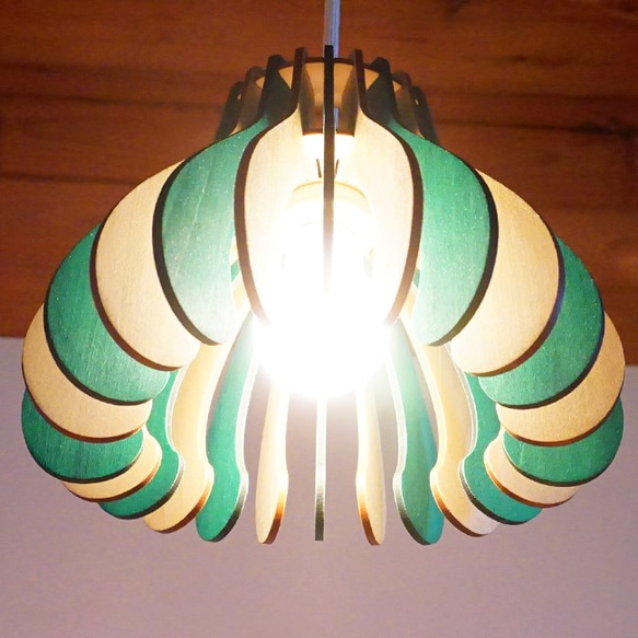 「マッシュ（フォレストグリーン）」木製ペンダントライト 照明　インテリア　北欧 フォレストグリーン マッシュ