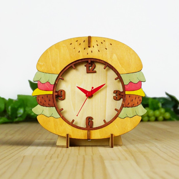 「ハンバーガー」木製置き掛け時計　 1枚目の画像