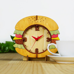 「ハンバーガー」木製置き掛け時計　 4枚目の画像