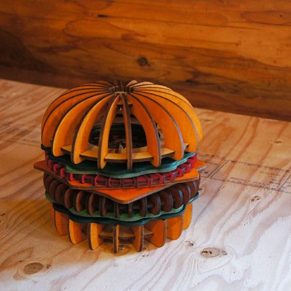 「ハンバーガー」木製フロアランプ 照明　インテリア 5枚目の画像