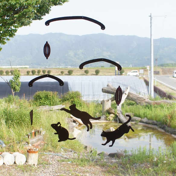 「ねことねずみ」木製モビール 6枚目の画像