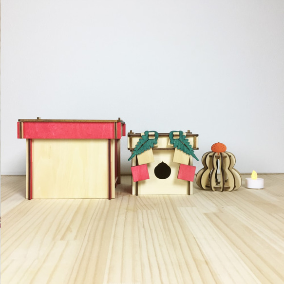 「鏡餅」木製ミニランプ＆オリジナルギフトボックス かわいい　照明 2枚目の画像