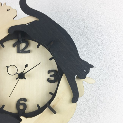 ねこ」木製掛け時計 北欧 ギフト おしゃれ インテリア雑貨 大人