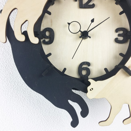 ねこ」木製掛け時計 北欧 ギフト おしゃれ インテリア雑貨 大人