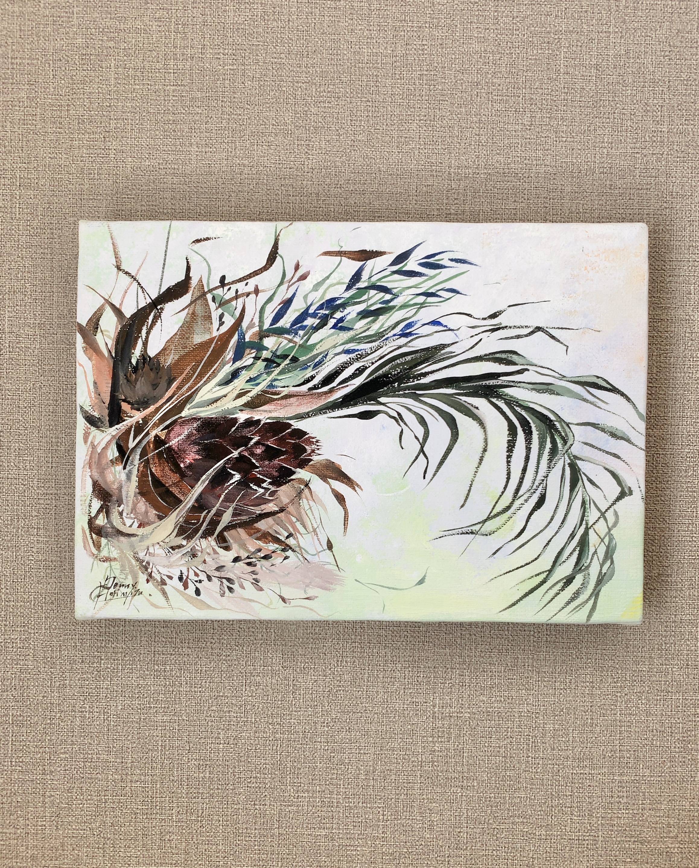 【2025年新作】 テラリウムの油絵【威厳】1点物の原画アート/作者サイン入り/F3号キャンバス 絵画