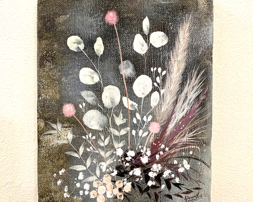 フラワー　絵画 ルナリア ドライフラワーの絵 【原画 キャンバス】 イラスト