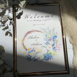 結婚式　ウェルカムボード　リース花のイラストポスター 3枚目の画像