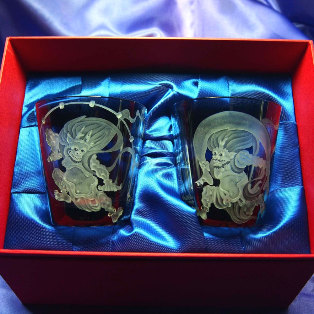 ペアロックグラス「風神雷神図」