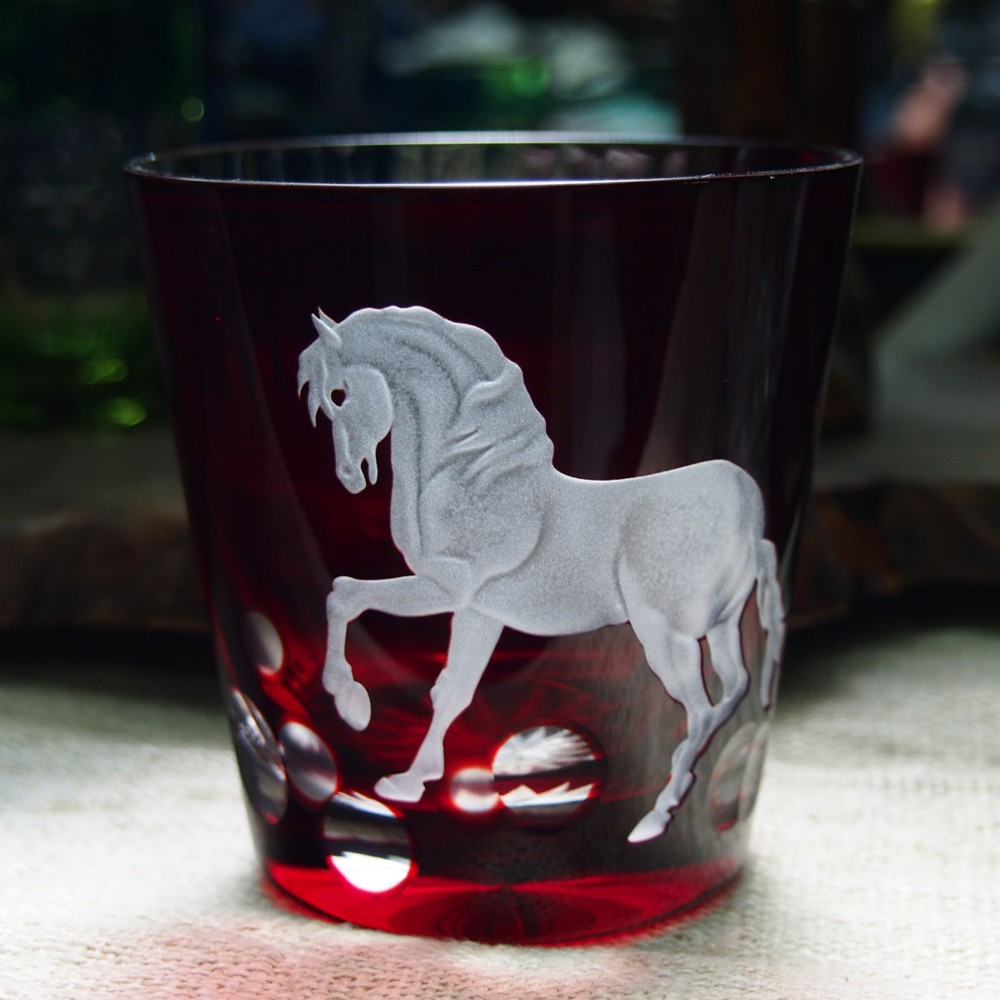 赤い海馬装飾グラス カラーアクセント シャンパングラスセット ブルー／レッド